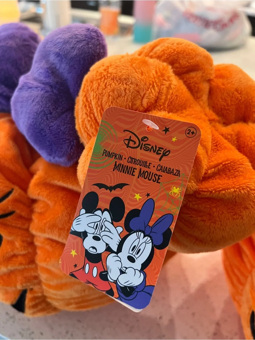 Disney Orange Plush Pumpkin Headband with Purple Bow Accent Pillows